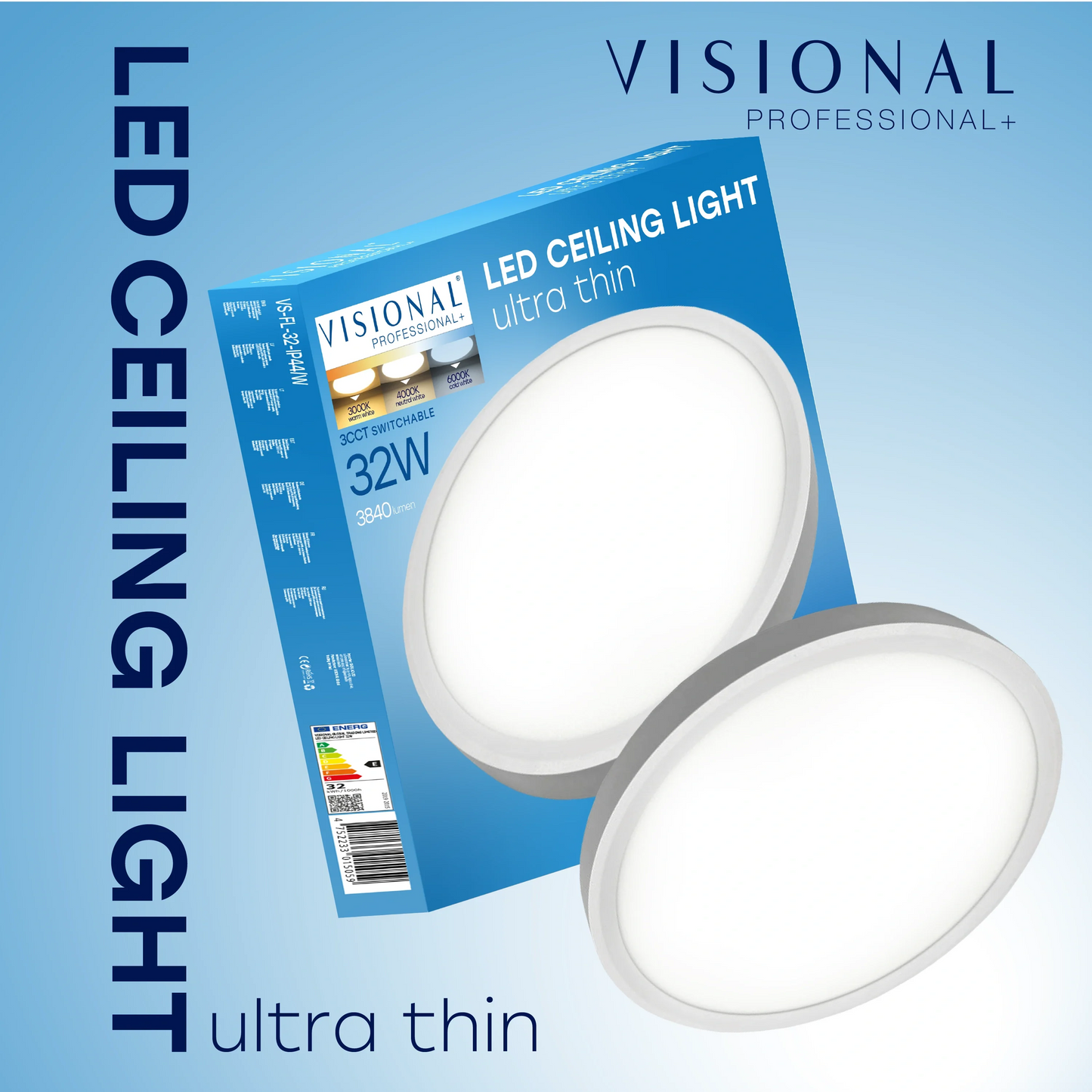 LED Vesitiivis valaisin 32W, 3CCT, 3840Lm, IP44, Ø 400 x 25 mm