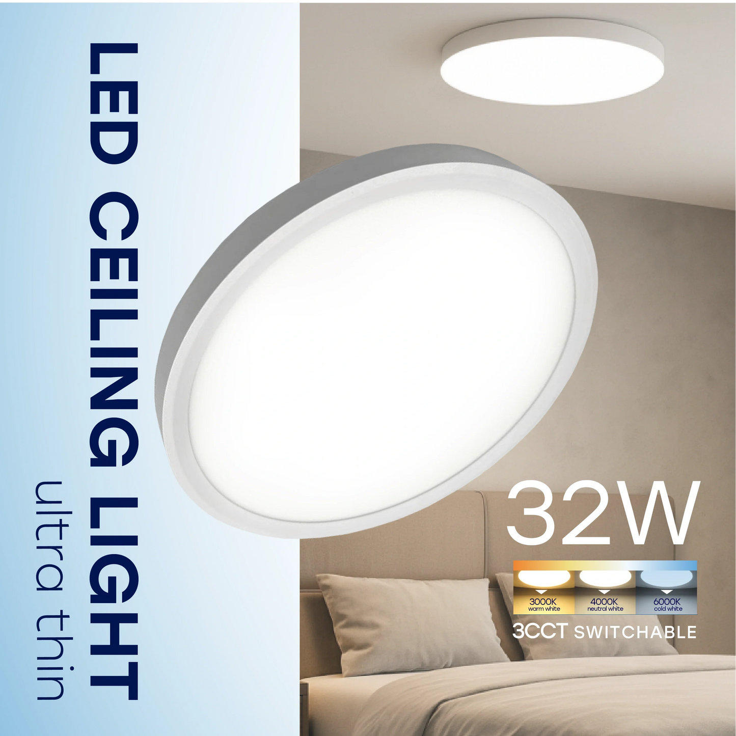 LED Vesitiivis valaisin 32W, 3CCT, 3840Lm, IP44, Ø 400 x 25 mm