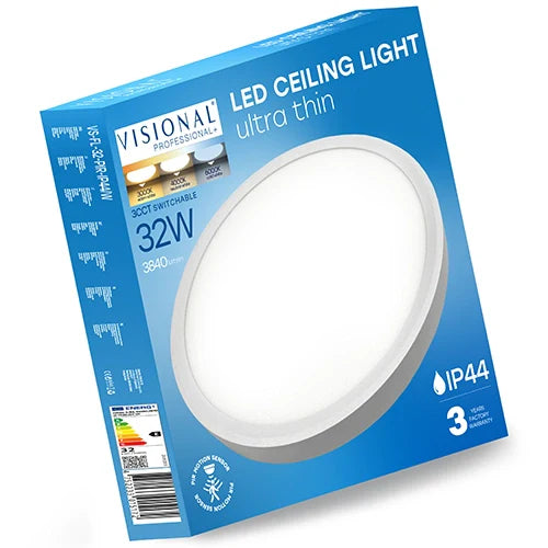 LED Vesitiivis valaisin PIR-liiketunnistimella 32W, 3CCT, 3840Lm, IP44, Ø 400 x 25 mm