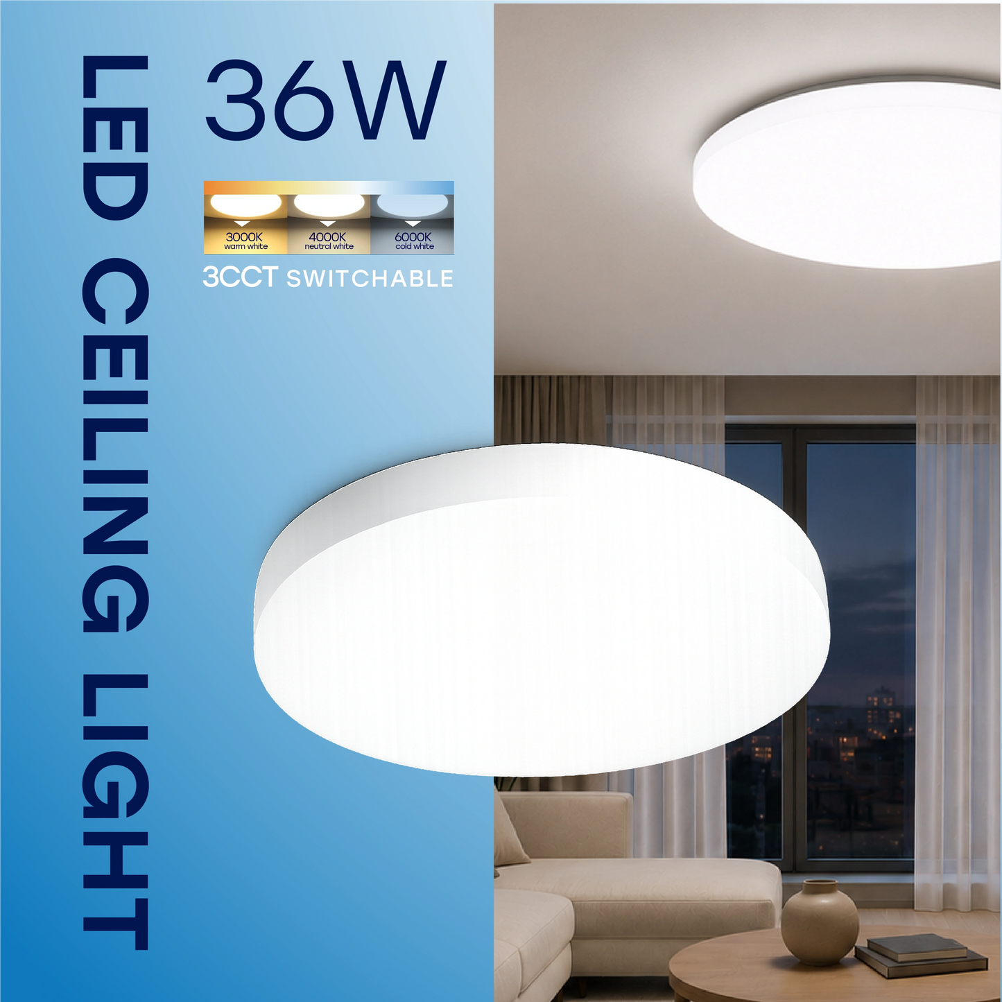 LED Vesitiivis valaisin 36W, 3CCT, 3960Lm, IP54, Ø 400 x 42 mm