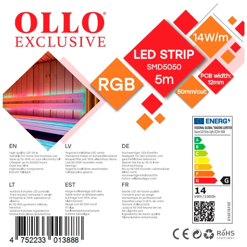 LED-nauha saunaan ja kylpyhuoneeseen 2835, RGB, IP68, 24V, 14W