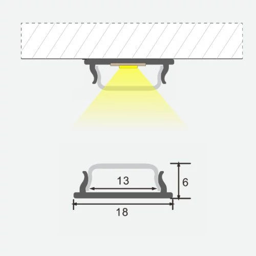 Anodisoitu joustava alumiiniprofiili LED-nauhalle HB-18X6M