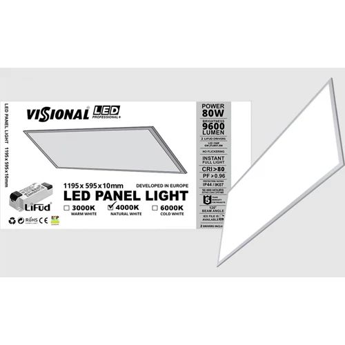 LED-paneeli OSRAM-diodeilla 60x120 cm, 80W, 4000K, Professional+