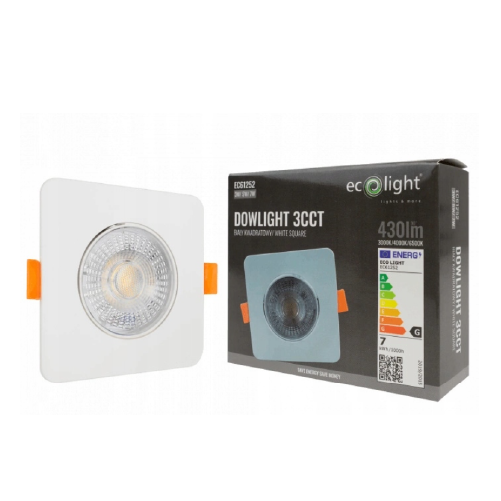 LED upotettava valaisin 3W, 5W, 7W, 3000K, 4000K, 6500K, 430 lm, 60°, valkoinen, neliön muotoinen