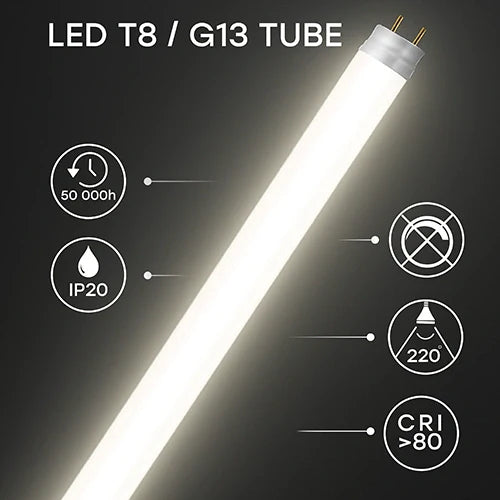 LED-lamppu T8, 150 cm, 24W, 4000K, 3840Lm, IP20