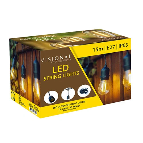 LED ulkokäyttöön tarkoitettu 15m valosarja E27 lamppuille