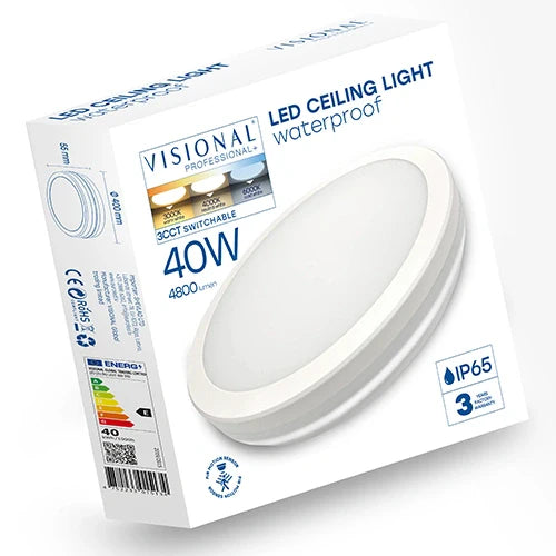LED Vesitiivis valaisin PIR-liiketunnistimella 40W, 3CCT, 4800Lm, IP65, Ø 400 x 55 mm
