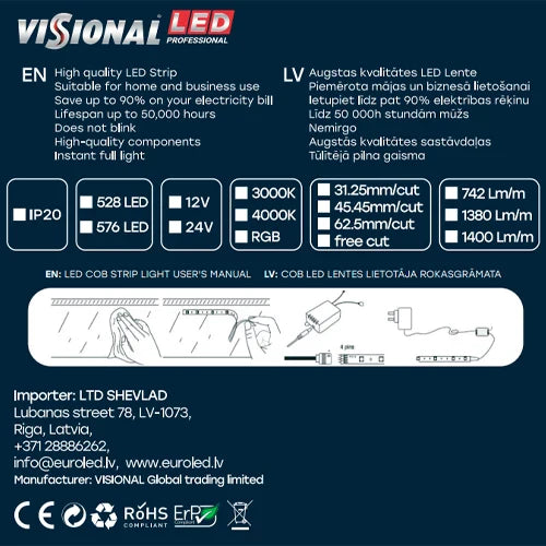 LED-nauha COB 4000K, IP20, 12V, 14W