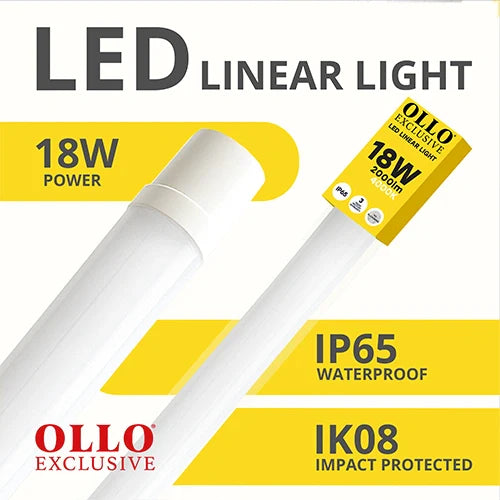 LED Kostean kestävä lineaarinen valaisin 60cm, 18W, 4000K