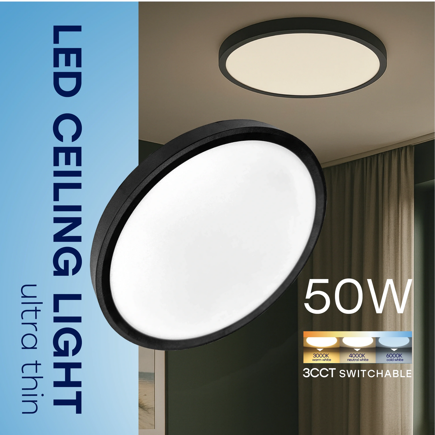LED Vesitiivis valaisin 50W, 3CCT, 6000Lm, IP44, Ø 600 x 27 mm
