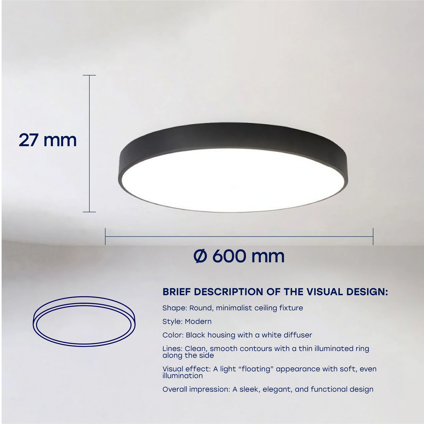 LED Vesitiivis valaisin 50W, 3CCT, 6000Lm, IP44, Ø 600 x 27 mm