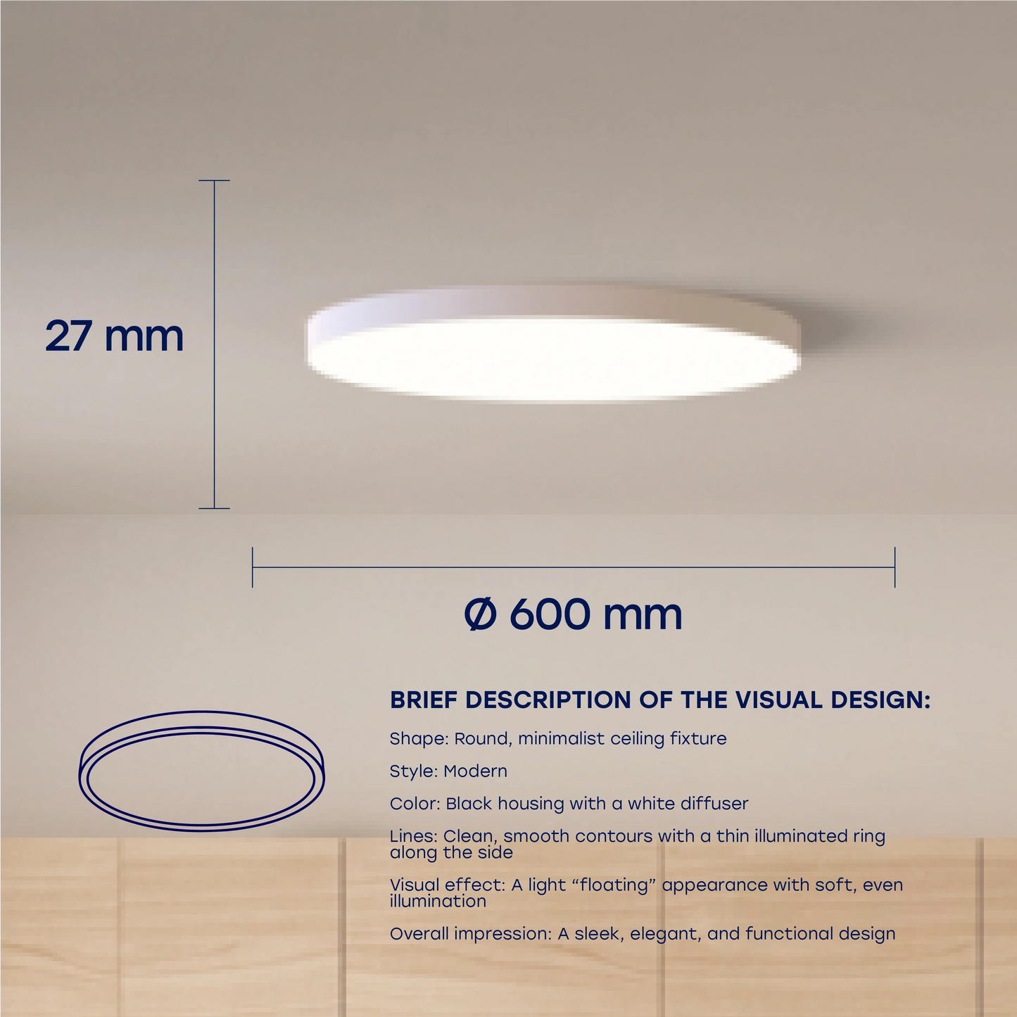 LED Vesitiivis valaisin 50W, 3CCT, 6000Lm, IP44, Ø 600 x 27 mm