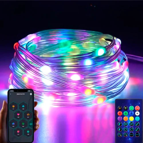 LED-valosarja 20 m, 200 LED, monivärinen, kaukosäädin, SMART-ohjaus, USB 5 V, IP44