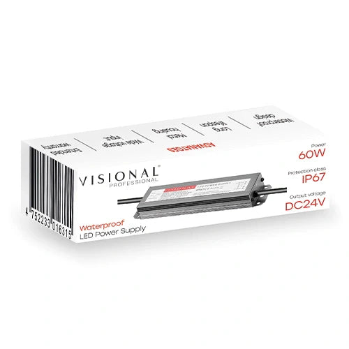 Vedenkestävä LED-virtalähde 24V, 2.5A, 60W, IP67