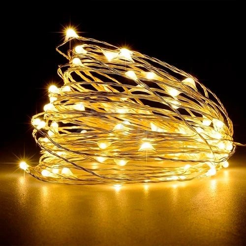 LED-valosarja 5 m, 50 LED, lämpimänvalkoinen, kuparilanka, paristokäyttöinen, IP20