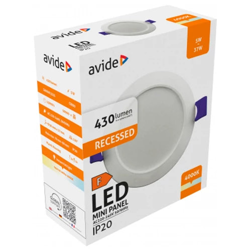 LED Upotettava paneeli 5W, 4000K, IP20, Ø90x27 mm