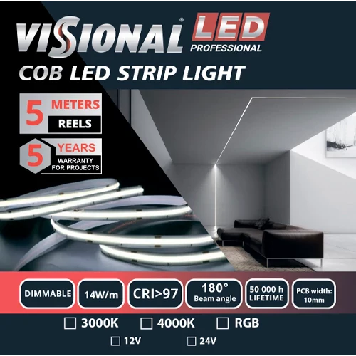 LED-nauha COB RGB, IP20, 12V, 14W