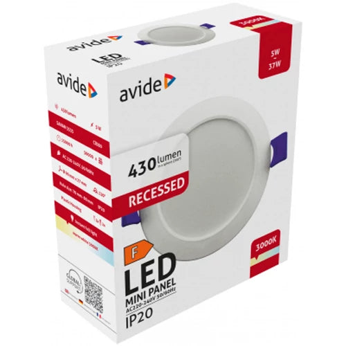 LED Upotettava paneeli 5W, 3000K, 430Lm, Ø 90 mm