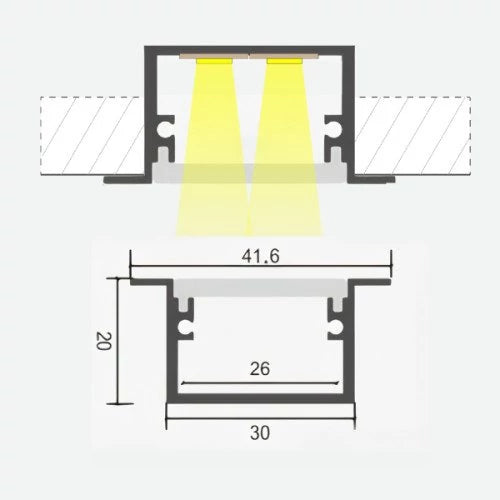 Anodisoitu syvä lattian alumiiniprofiili LED-nauhalle HB-41.6X20W