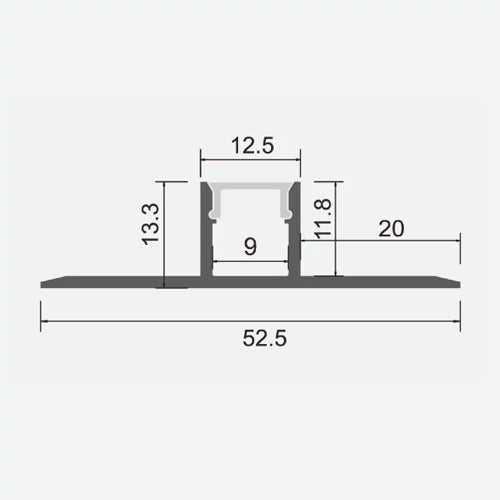 Anodisoitu laatta-alumiiniprofiili LED-nauhalle HB-52.5X13.3BCD