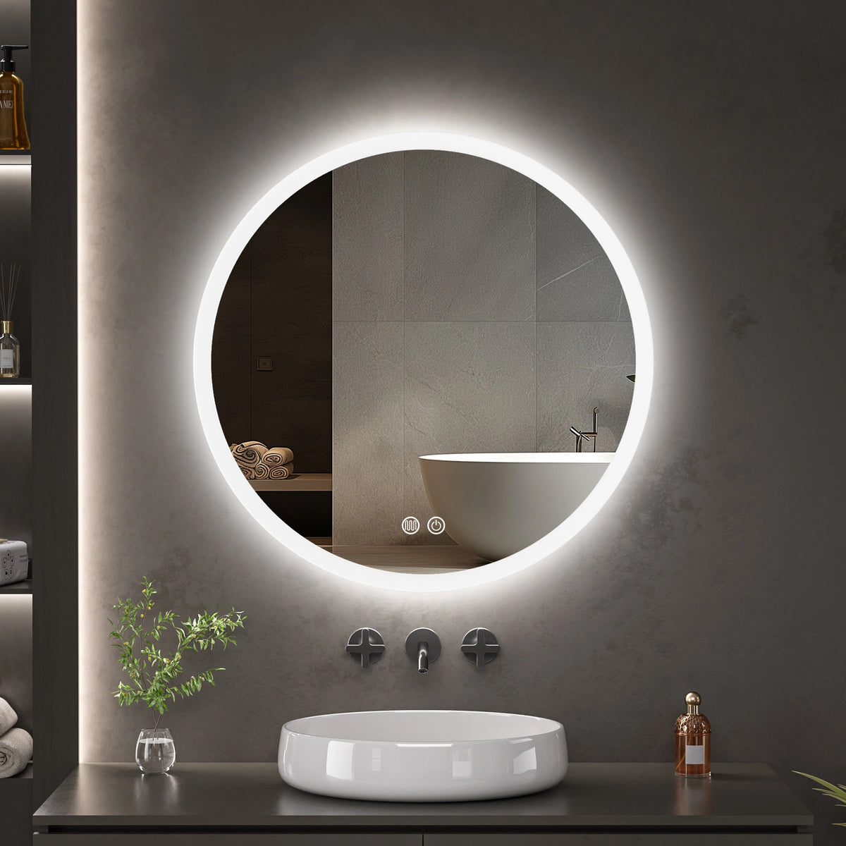 LED-peili, jossa on huurtumis esto toiminta ETERNA, Ø 80 cm, 2700-6500K, 18W, 1980Lm, IP44