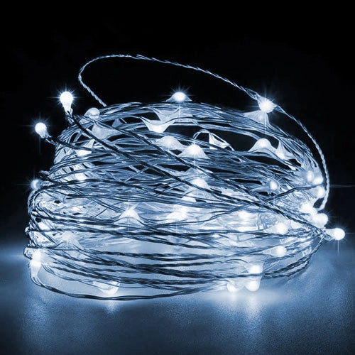 LED-valosarja 5 m, 50 LED, valkoinen, kuparilanka, paristokäyttöinen, IP20
