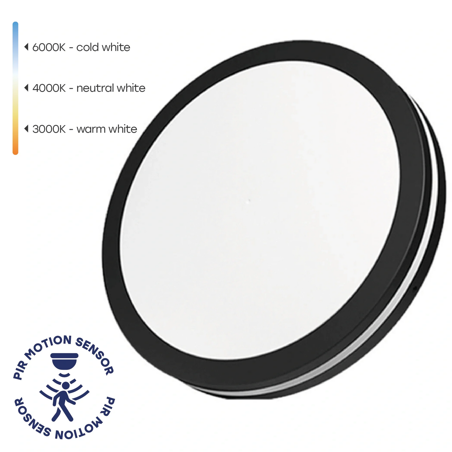 LED Vesitiivis valaisin PIR-liiketunnistimella 20W, 3CCT, 2400Lm, IP65, Ø 230 x 55 mm