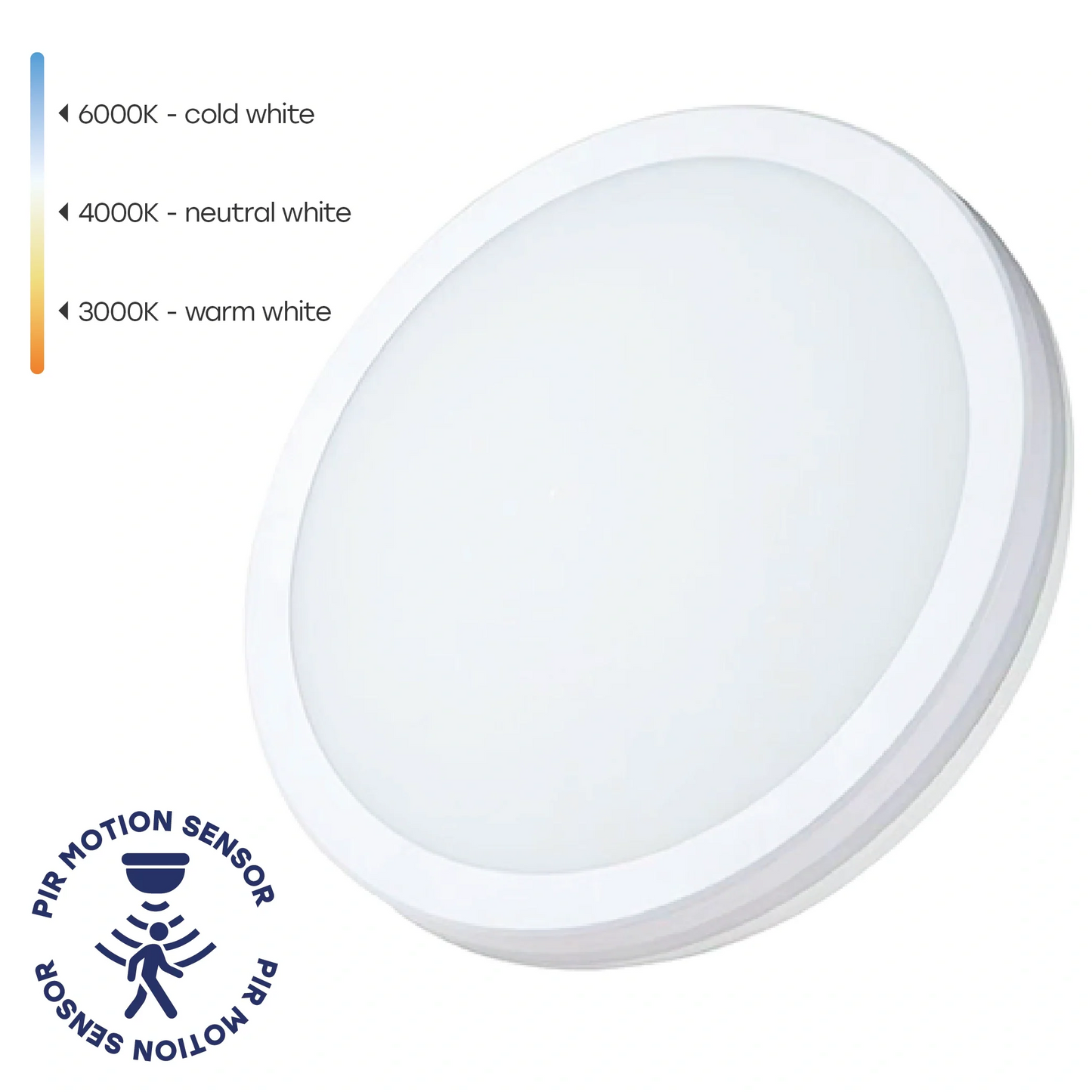 LED Vesitiivis valaisin PIR-liiketunnistimella 30W, 3CCT, 3600Lm, IP65, Ø 300 x 55 mm