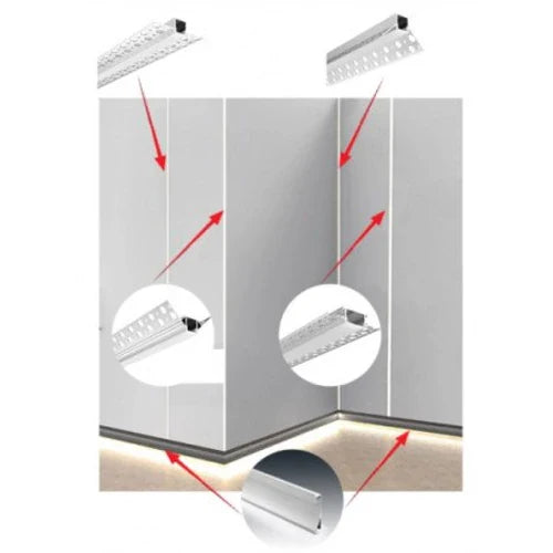 Anodisoitu baguette- ja jalkalista-alumiiniprofiili LED-nauhalle HB-98X18.8