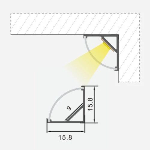 Kulma anodisoitu alumiiniprofiili LED-nauhalle HB-15.8X15.8CM