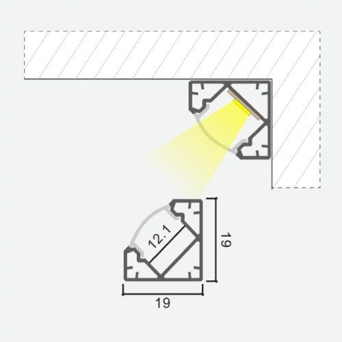 Kulma anodisoitu alumiiniprofiili LED-nauhalle HB-19X19