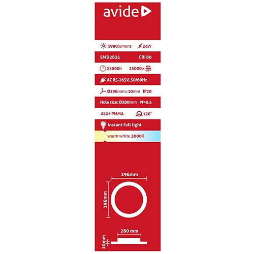 LED upotettava paneeli 24W, 1990lm, 3000K, IP20, 120°