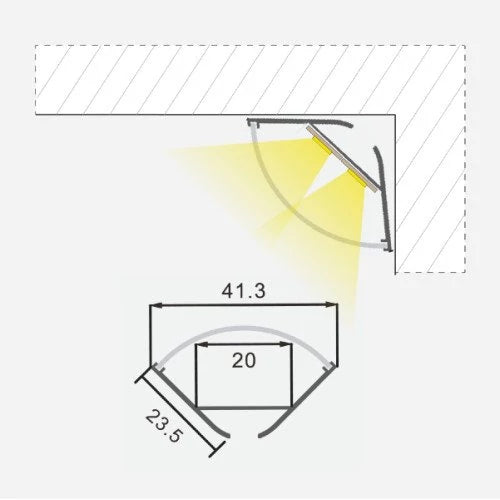 Kulma anodisoitu alumiiniprofiili 1-2 LED-nauhoille HB-23.5X23.5A