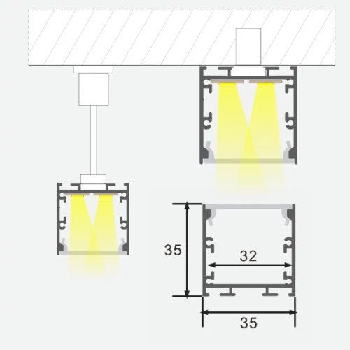 Anodisoitu korkean alumiiniprofiilin 1-4 LED-nauhoille HB-35X35