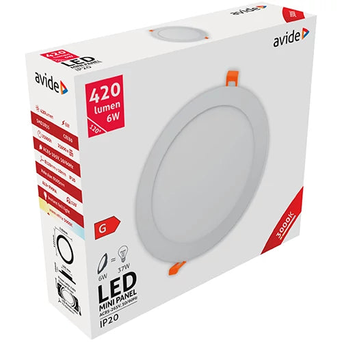 LED upotettava paneeli 6W, 420lm, 3000K, IP20, 120°