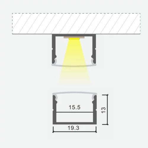 Anodisoitu alumiiniprofiili LED-nauhalle HB-19.3X13