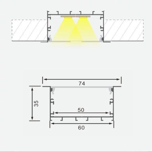 Anodisoitu alumiiniprofiili 1-5 LED-nauhoille HB-74X35W