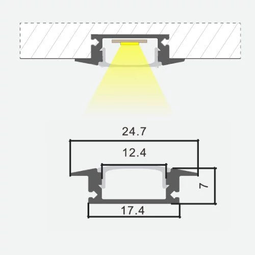 Anodisoitu alumiiniprofiili LED-nauhalle HB-24.7X7WCM
