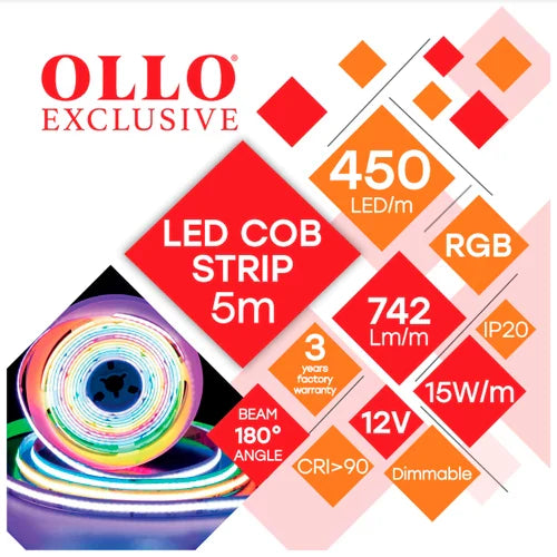 LED-nauha COB RGB, IP20, 12V, 15W