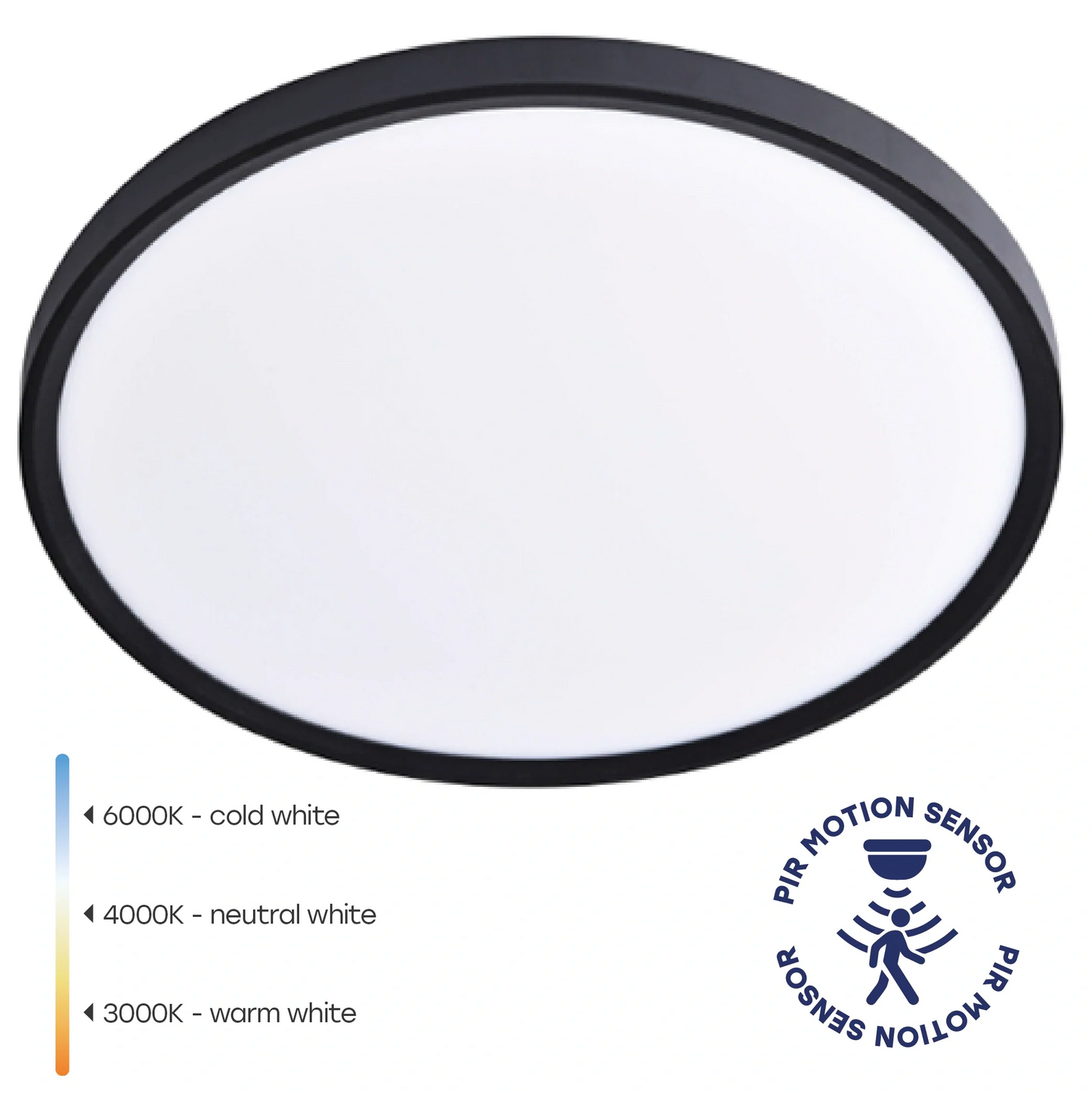 LED Vesitiivis valaisin PIR-liiketunnistimella 40W, 3CCT, 4800Lm, IP44, Ø 500 x 27 mm