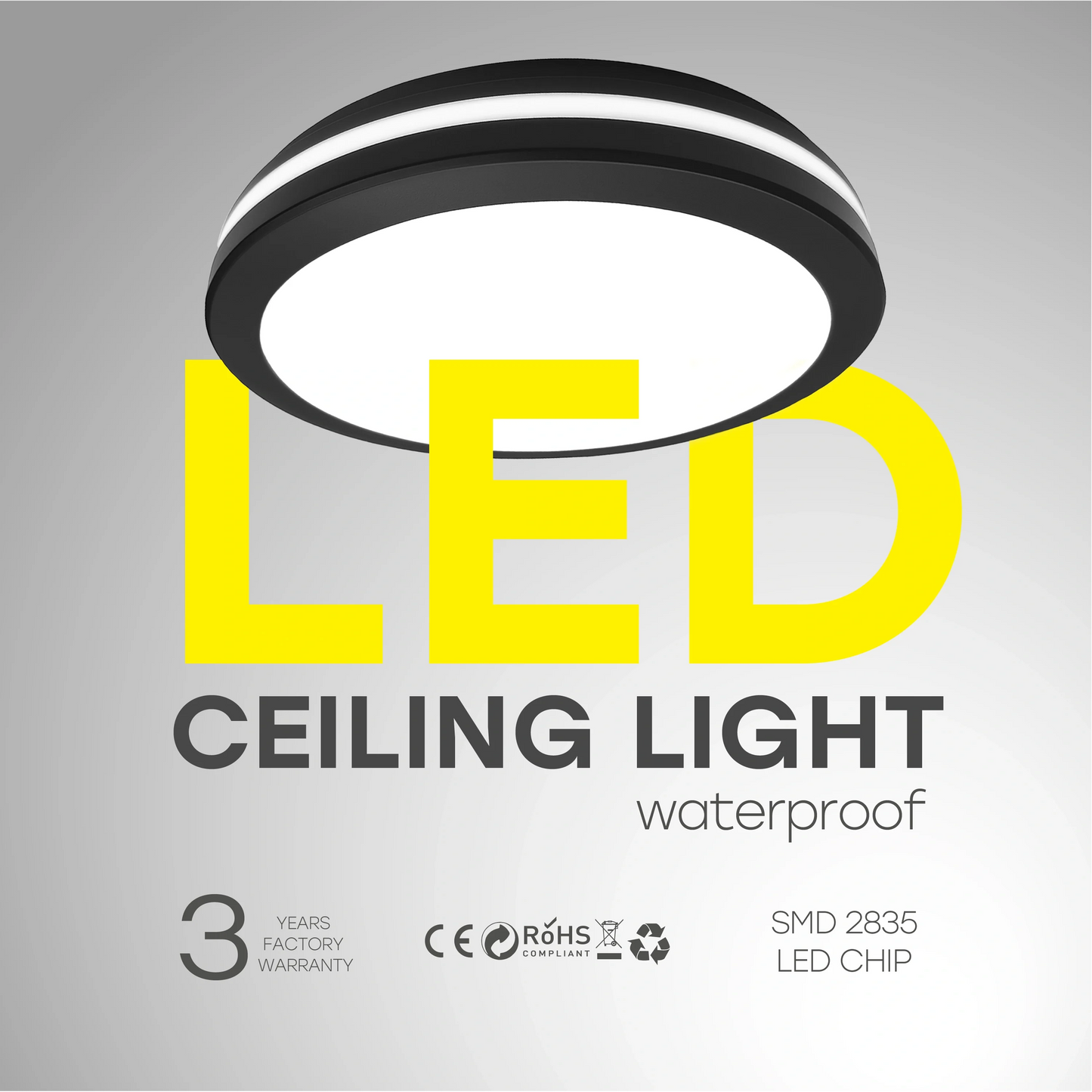 LED Vesitiivis valaisin PIR-liiketunnistimella 40W, 3CCT, 4800Lm, IP65, Ø 400 x 55 mm