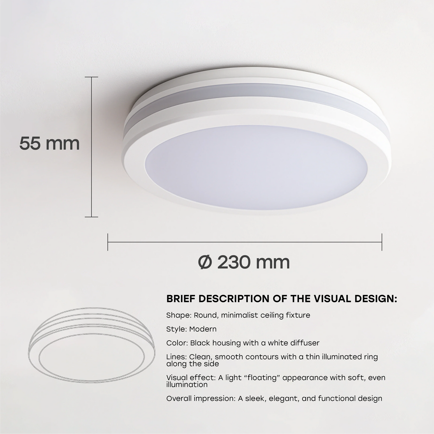 LED Vesitiivis valaisin PIR-liiketunnistimella 20W, 3CCT, 2400Lm, IP65, Ø 230 x 55 mm
