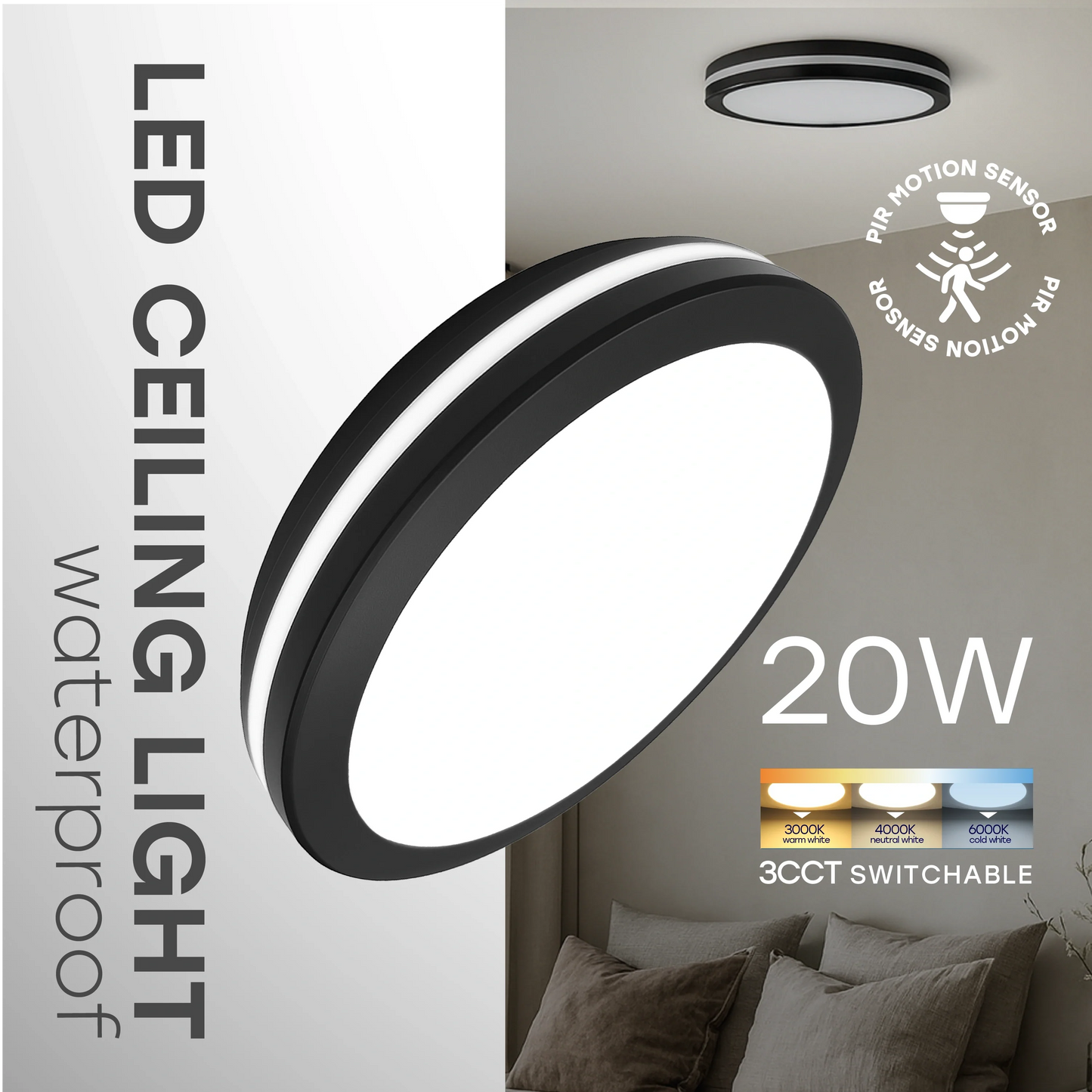 LED Vesitiivis valaisin 20W, 3CCT, 2400Lm, IP65, Ø 230 x 55 mm