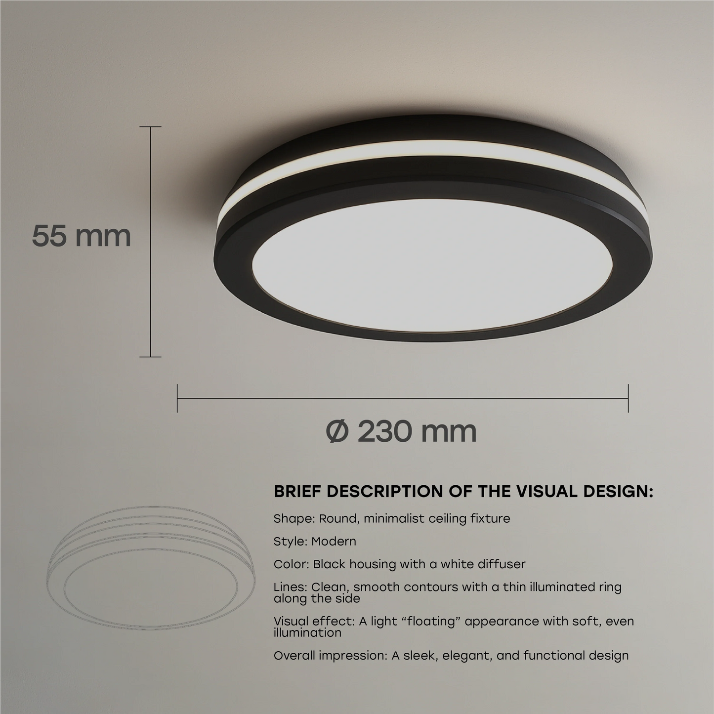 LED Vesitiivis valaisin 20W, 3CCT, 2400Lm, IP65, Ø 230 x 55 mm