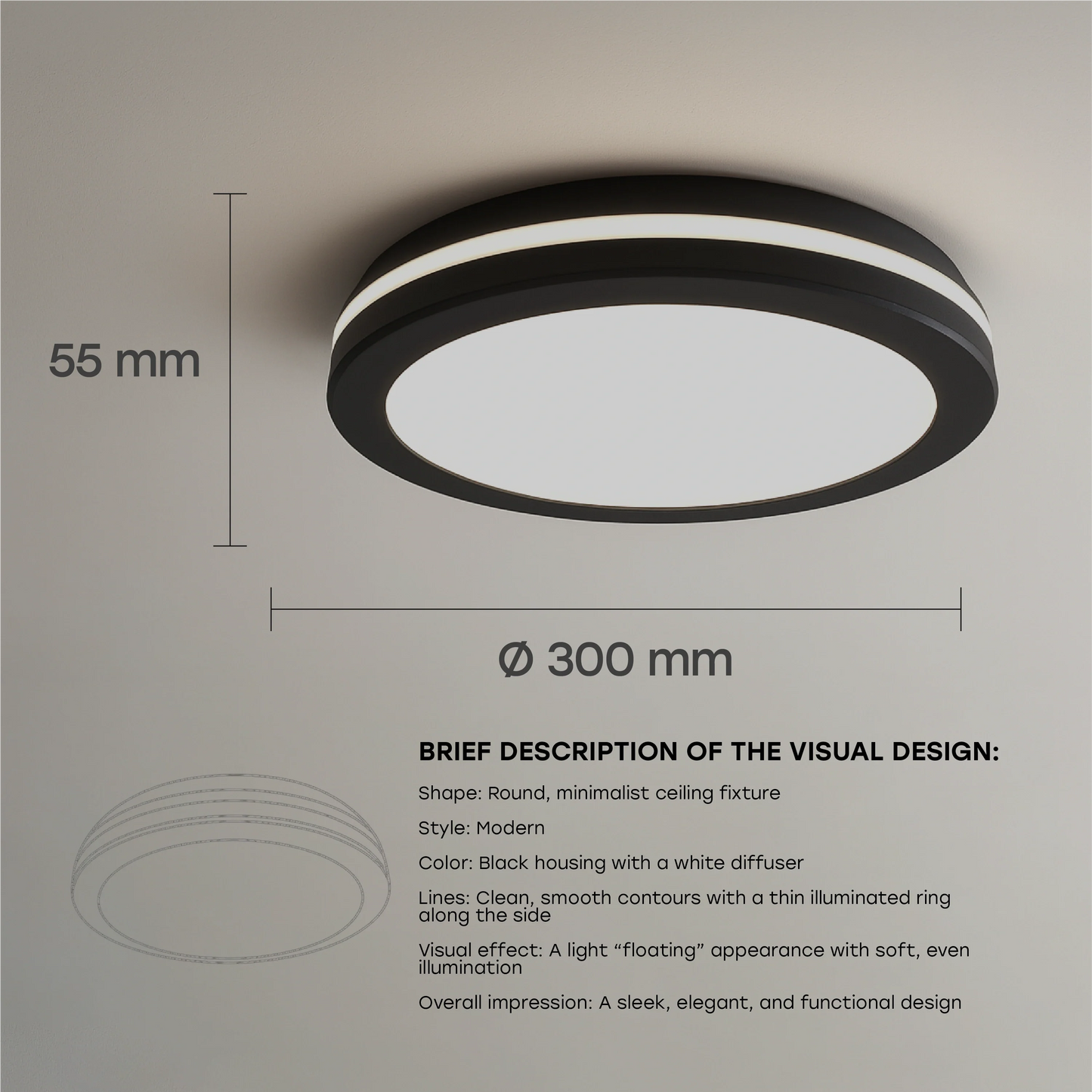 LED Vesitiivis valaisin PIR-liiketunnistimella 30W, 3CCT, 3600Lm, IP65, Ø 300 x 55 mm