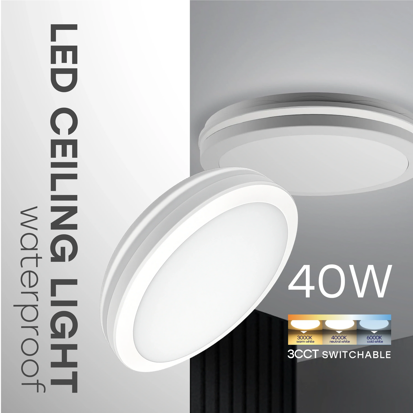 LED Vesitiivis valaisin 40W, 3CCT, 4800Lm, IP65, Ø 400 x 55 mm
