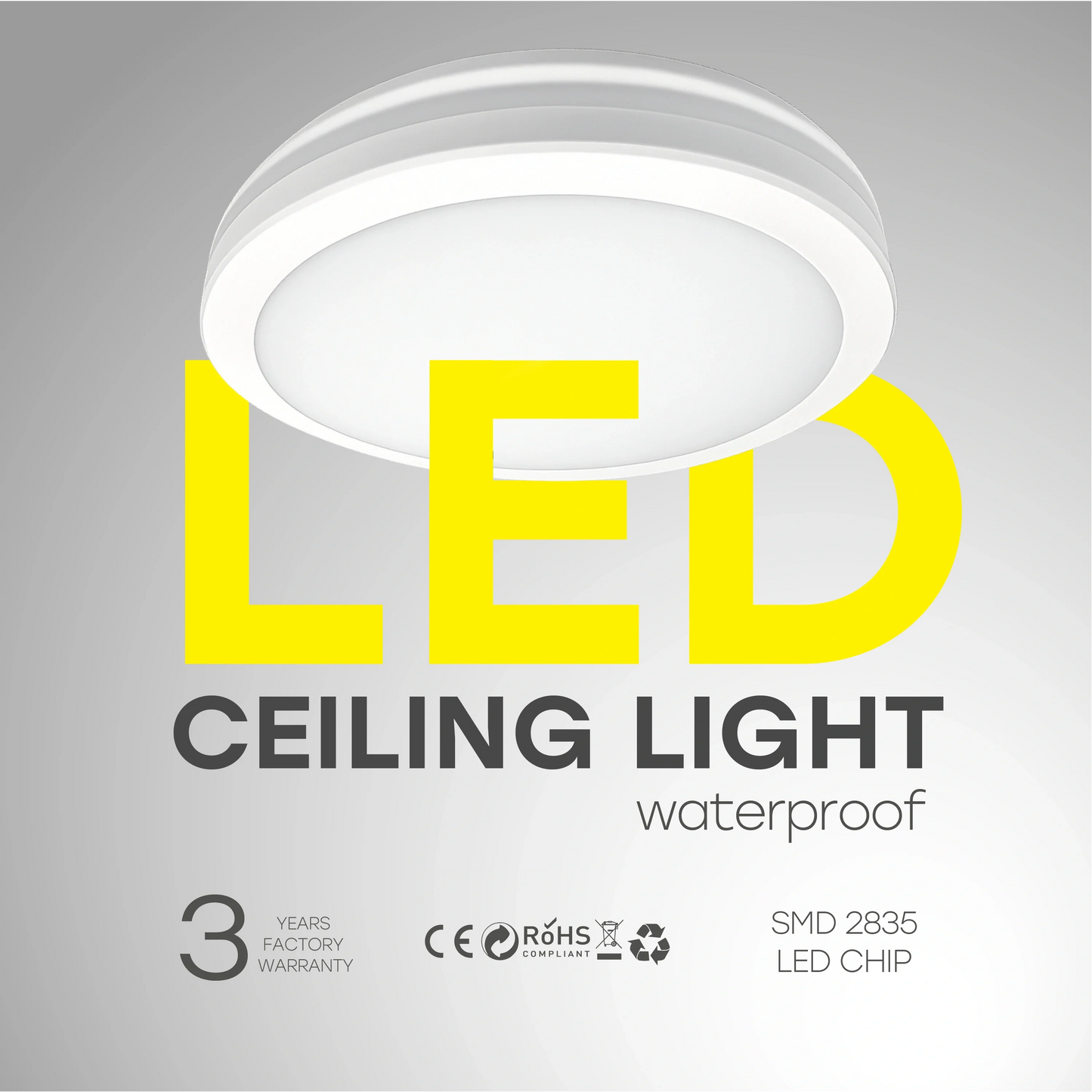 LED Vesitiivis valaisin PIR-liiketunnistimella 40W, 3CCT, 4800Lm, IP65, Ø 400 x 55 mm