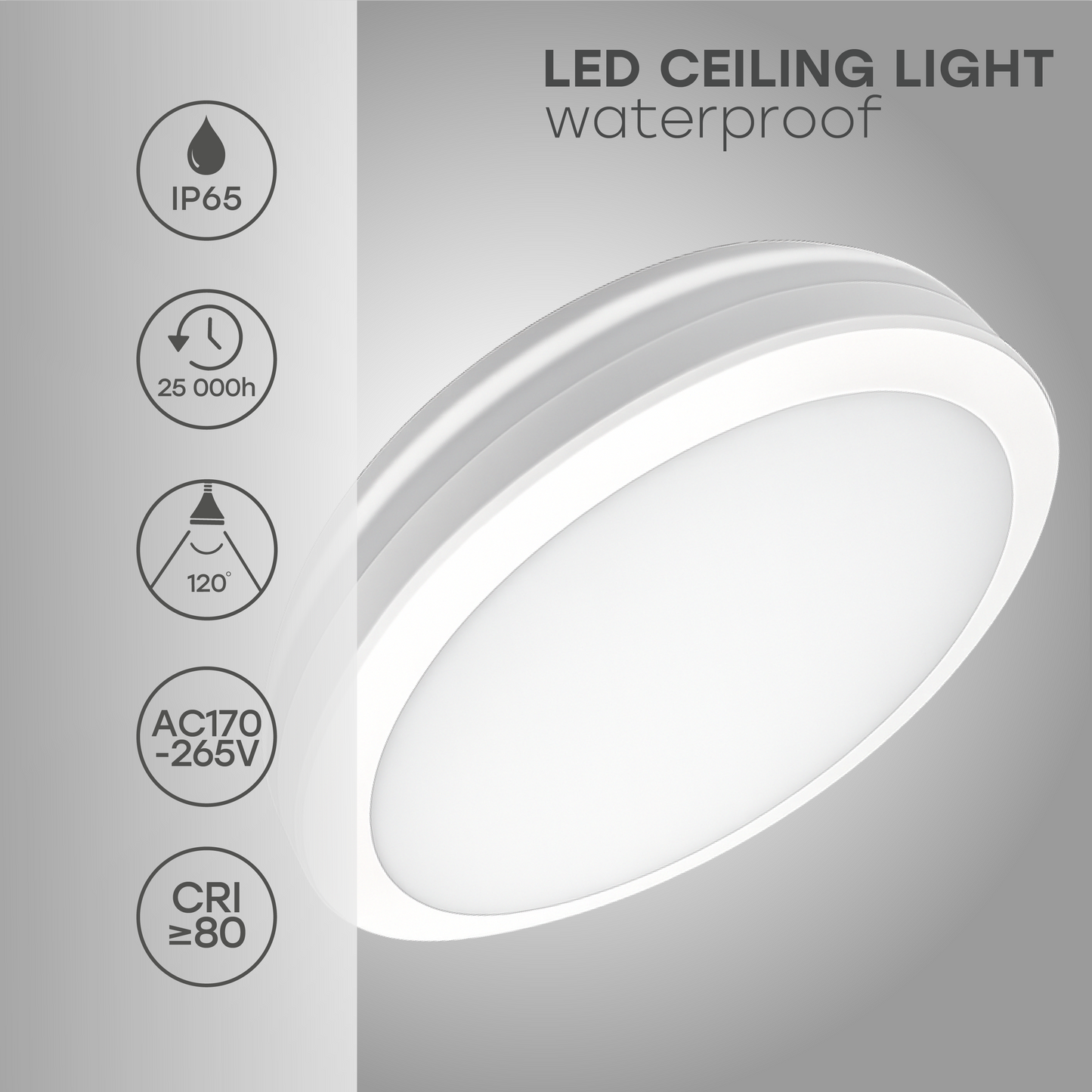 LED Vesitiivis valaisin PIR-liiketunnistimella 40W, 3CCT, 4800Lm, IP65, Ø 400 x 55 mm