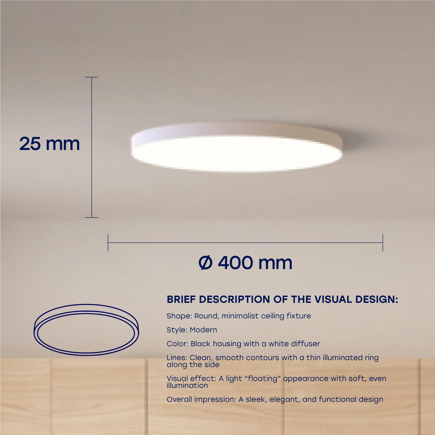 LED Vesitiivis valaisin 32W, 3CCT, 3840Lm, IP44, Ø 400 x 25 mm